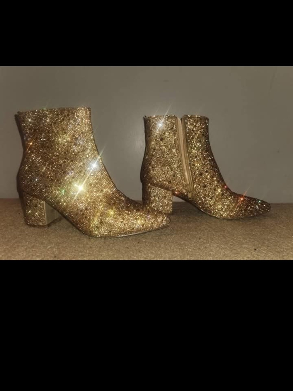 Gold Glitter Ankle Boots for Women - Sparkle Block Heel Booties - Betsey Johnson